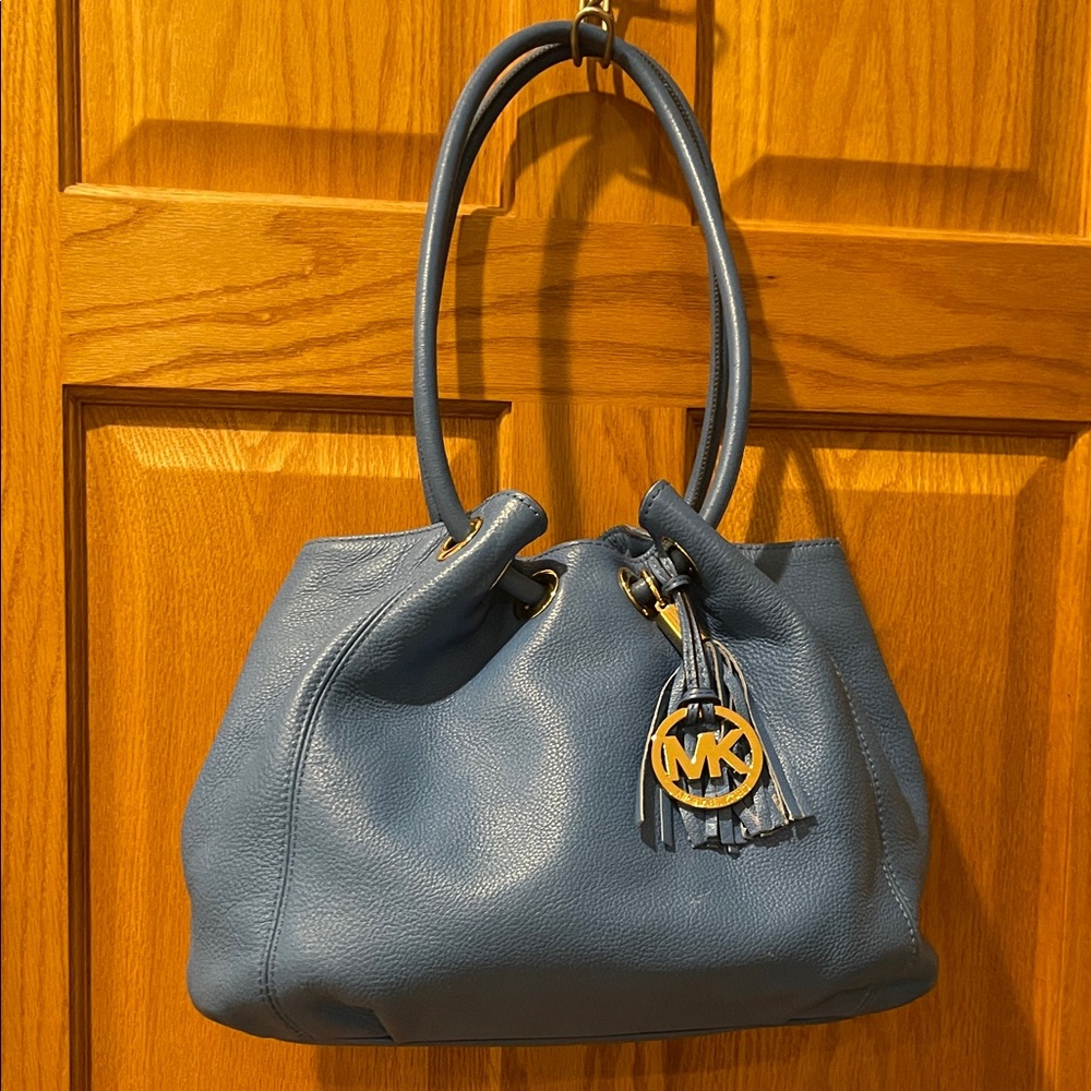 Michael Kors Slate cornflower blue shoulder bag with gold hardware gently used